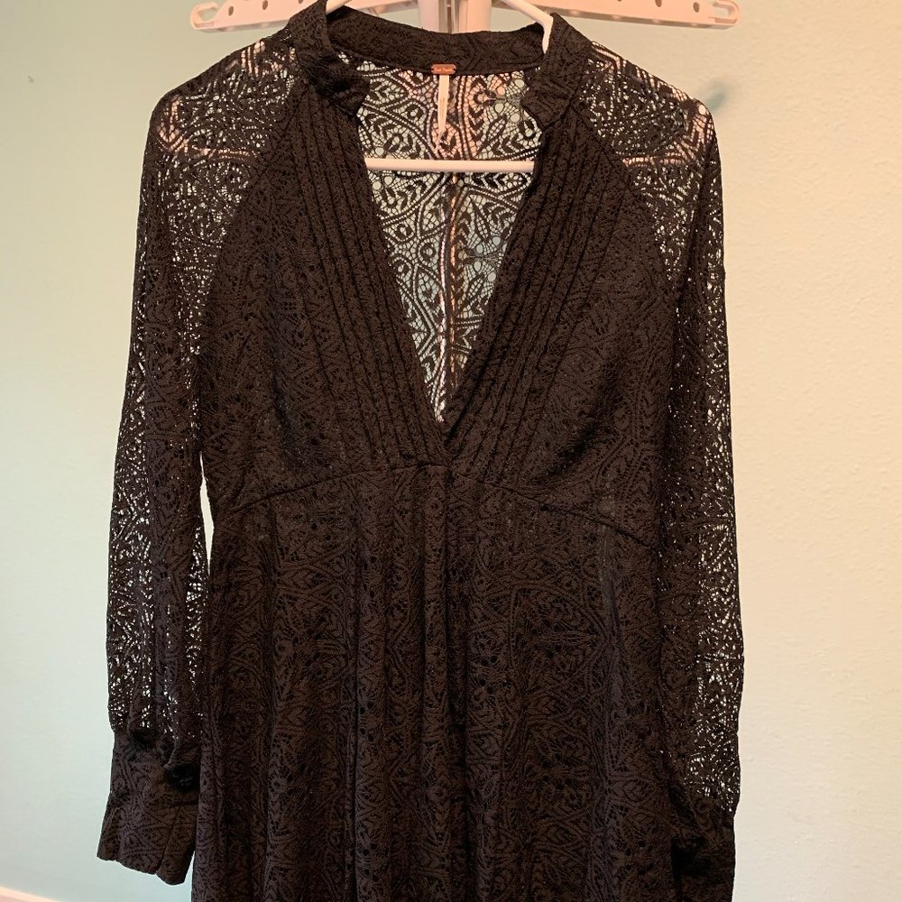 Free People Black Lace Long Sleeve Dress